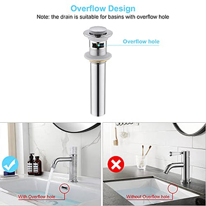 CREA Bathroom Sink Drain Chrome, Sink Stopper Pop Up Drain for Bathroom Vanity Kitchen Sink with Overflow - color: Chrome