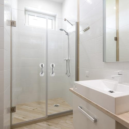 Suction Shower Door Handle Silver Shower Grab Bar for Glass Doors Portable Bathroom Safety Support for Elderly Easy Install on Smooth Surfaces 7.71 X 2.55 X 1.96 in