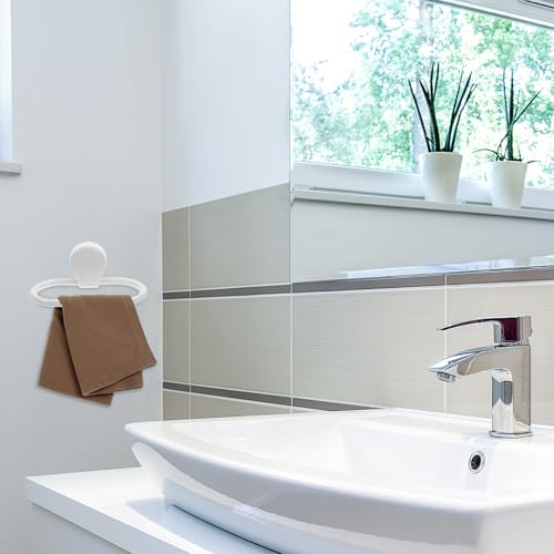 OSALADI 3PCS Self Adhesive Towel Ring Thickened Wall-Mount Hand Towel Holder Rack for Bathroom Kitchen No Drilling Easy Installation White