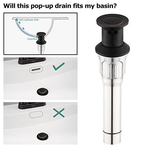 All Metal Bathroom Sink Drain with Overflow, Stainless Steel Pop Up Drain for Lavatory Vanity Vessel Sink, Oil Rubbed Bronze, 2108503 - color: Oil Rubbed Bronze, style: With Overflow