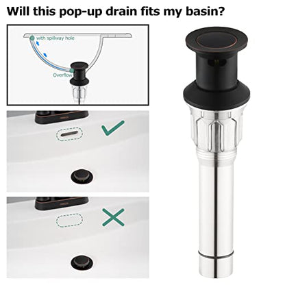 All Metal Bathroom Sink Drain with Overflow, Stainless Steel Pop Up Drain for Lavatory Vanity Vessel Sink, Oil Rubbed Bronze, 2108503 - color: Oil Rubbed Bronze, style: With Overflow