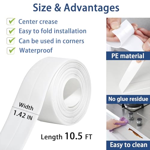 Caulk Tape Waterproof Self Adhesive, No Mess, No Tools Toilet Caulk Tape | Quick & Easy to Install in Minutes, Strong Adhesive, Floor Wall Edge Protector, Traditional Caulking Replacement