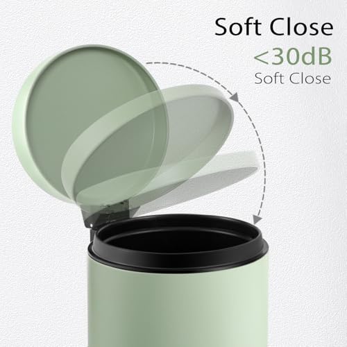 TIPGO Small Bathroom Trash Can with Lid Soft Close, 1.2 Gal, Green | Hands-Free Step Pedal, Removable Inner Bucket, 4.5 Liters, Round Stainless Steel Garbage Can for Bedroom, Office, Kitchen - color: Green