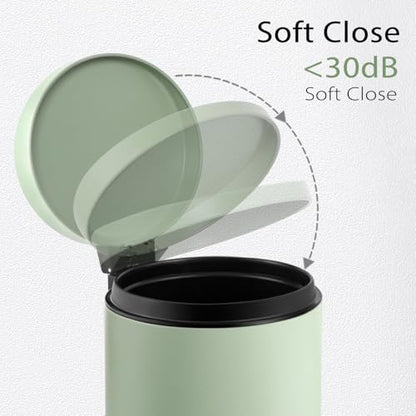 TIPGO Small Bathroom Trash Can with Lid Soft Close, 1.2 Gal, Green | Hands-Free Step Pedal, Removable Inner Bucket, 4.5 Liters, Round Stainless Steel Garbage Can for Bedroom, Office, Kitchen - color: Green