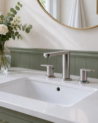 BWE Brushed Nickel Bathroom Faucet 3 Hole 8 Inch Widespread Sink Faucets | Stainless Steel Bathroom Faucets with Pop-up Drain and Supply Lines, 360° Swivel Spout 2-Handle Sink Faucet for Bath Vanity - color: Brushed Nickel, size: 8 Inches Widespread