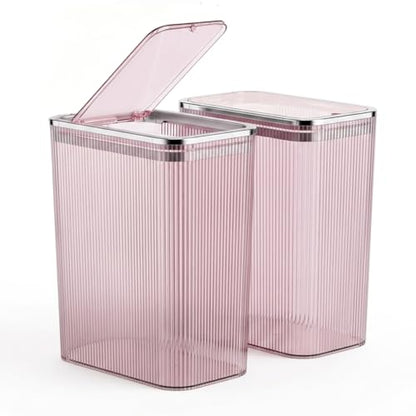2-Pack Bathroom Trash Can with Lid – 2.6 Gallon / 10L Clear Waste Basket with Pop-Up Lid & Bag Ring – Slim Plastic Garbage Can for Bathroom, Bedroom, Office – Colorful Small Trash Can, Purple Pink - color: Pink