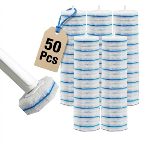 Disposable Toilet Brush Cleaning Supplies, Toilet Bowl Cleaner and Holder Set with 50 Toilet Cleaning Wand Refill Pads, Bathroom Maintenance Wall Mounted Toilet Cleaner Kit (White+Blue) - color: White+blue