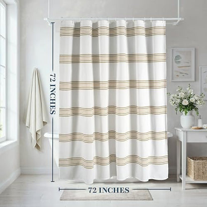 LANE LINEN Waterproof Shower Curtain - 72W x 72H - 2 in 1 Fabric Design with Built in Laminated Inner Layer - No Liner Needed - Quick Dry & Machine Washable - Header with Rust Proof Grommets - Beige - color: Laminated - Beige, size: 72"W x 72"L (Pack of 1