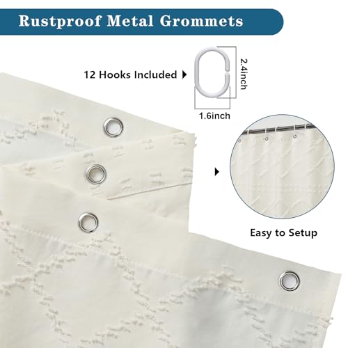Beige Fabric Shower Curtain 72x72 Inches, Clip Jacquard Farmhouse Plaid Striped Cloth Shower Curtain, Boho Tufted Hotel Bathroom Shower Curtain Sets - color: Beige, size: 72"W x 72"L (Pack of 1)