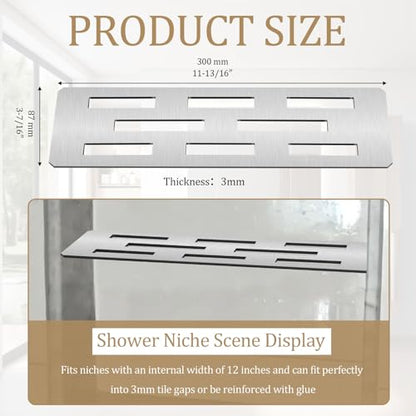 12 Inch Shower Niche Shelf Brushed 316 Stainless Steel Finish Tile Insert | Rectangular Shelf for 12 Inch Tile Prefabricated Niches, Fits 1/8 Inch Grout Lines, Shower Niche Insert Brushed 316 Stainless - size: 316 Stainless Steel - Silver