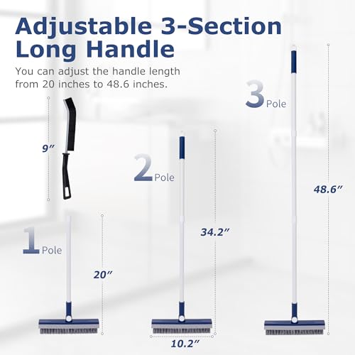 IVYROLL Grout Brush with Long Handle, Grout Cleaner Brush for Tile Floors | Stiff Bristles for Crevice, Tile Line, Shower, Kitchen, Bathroom - color: Blue