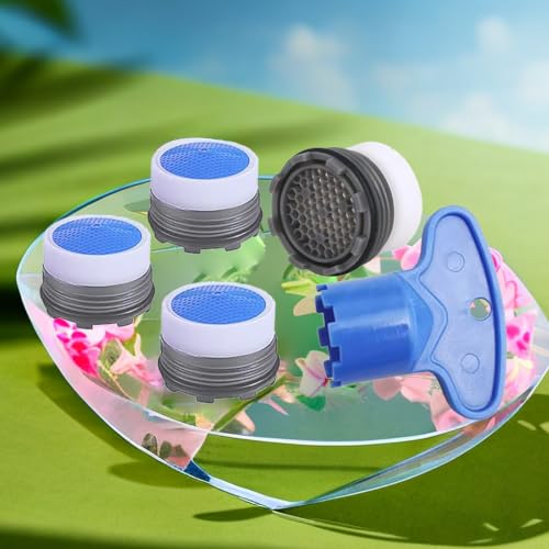 4PCS Faucet Aerator and 1PCS Faucet Aerator Key, 16.5mm Water Saving Flow Restrictor Set Replacement Parts for Kitchen High Speed Bathroom Sink Aerator (1.2GPM)