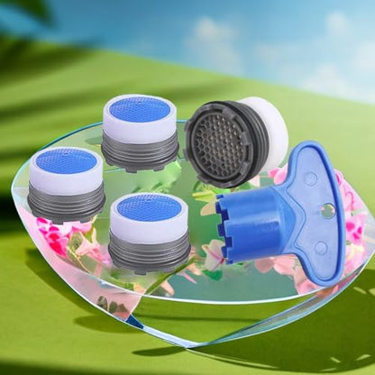 4PCS Faucet Aerator and 1PCS Faucet Aerator Key, 16.5mm Water Saving Flow Restrictor Set Replacement Parts for Kitchen High Speed Bathroom Sink Aerator (1.2GPM)