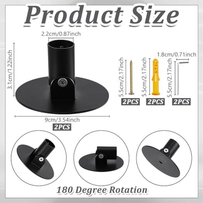 AHANDMAKER 2Pcs Adjustable Shower Curtain Rod Bracket for Slanted Wall, 22mm Angled Shower Rod Mount Stainless Steel Single Swivel Flange for Bathroom Angled Sloped Ceiling Wall, Black - size: 22.5mm