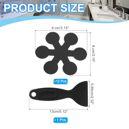 PATIKIL Bathtub Non Slip Stickers 3.15x3.15 Inch, 12 Pack Snowflake Safety Shower Floor Anti Slip Stickers with Adhesive Decals Scraper for Bath Tub Shower Floor Stair, Black - color: Black