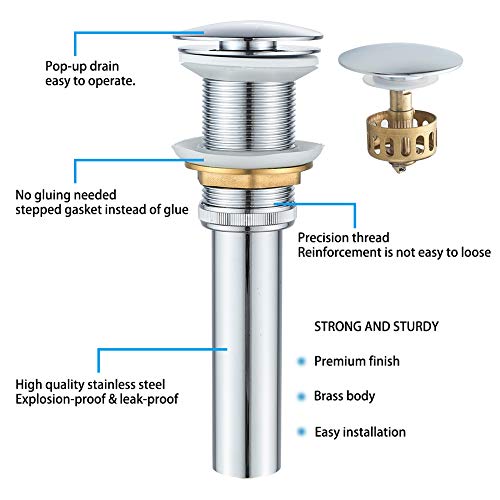 Bathroom Sink Drain Without Overflow with Strainer Basket Detachable Vessel Sink Lavatory Vanity Pop Up Drain Stopper Polished Chrome - color: Chrome, size: Without Overflow