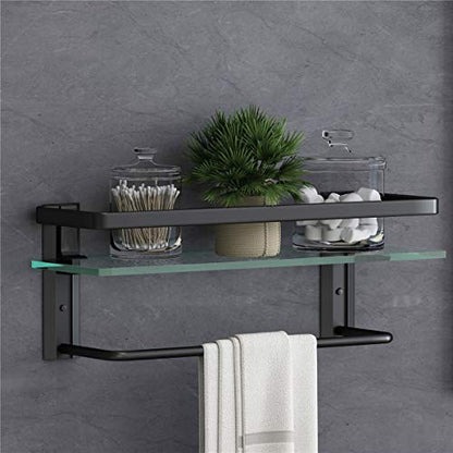 Bathroom Glass Shelf with Towel Bar Black Bathroom Shelf Wall Mount Rustproof Bathroom Wall Organizer Towel Rails1 Tier (Black) - style: 1 tier with towel bar black