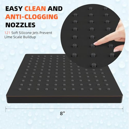Hibbent cUPC Certified Thick Metal 8'' Rain Shower Head, Oil Rubbed Bronze | High Pressure Shower Head, Bathroom Waterfall Shower Heads, High Flow Fixed Showerheads with Adjustable Brass Ball Joint - color: Oil Rubbed Bronze, style: Square 8''