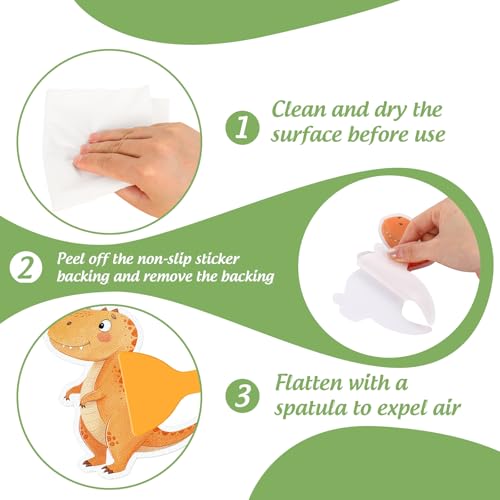 Whaline 30 Pcs Non Slip Bathtub Sticker Dinosaur Bathroom Anti Slip Shower Tread with Scraper Adhesive Bath Tub Decals for Kids Shower Floor Decor