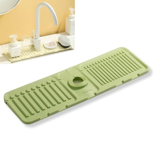 Silicone Sink Splash Guard, Non-Slip Faucet Mat for Kitchen and Bathroom, Quick Drainage, 17.5" x 5.7" / 44.5 x 14.5 cm, Ideal for Drying Countertops - Green, Set of 1 - color: Green