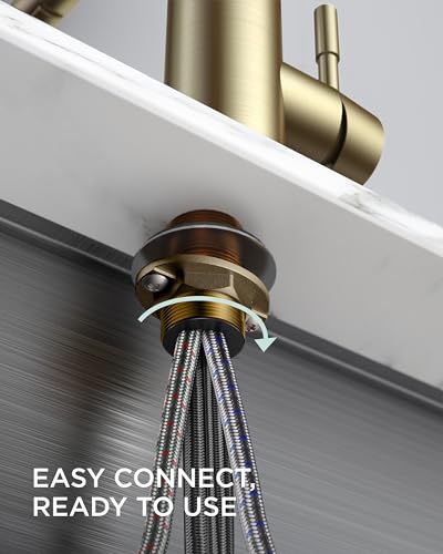 FORIOUS Gold Kitchen Sink Faucet, Pull Down Sprayer, Classic High Arc | Lead-Free Stainless Steel, Single Handle Commercial Spring Kitchen Faucets for Laundry Utility Room, Outdoor Farmhouse Camper - color: Gold