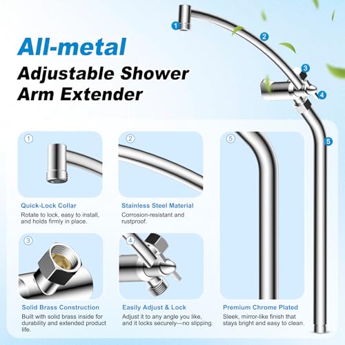 10" Rain Shower Head with Handheld, High Pressure Boosting Rainfall Showerhead with All Metal Adjustable Extension Arm, Easy Reach Shower Holder, 5 Spray Modes with Power Wash, Easy to Install, Chrome - color: Chrome