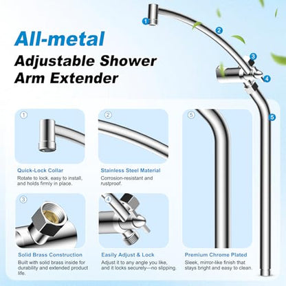 10" Rain Shower Head with Handheld, High Pressure Boosting Rainfall Showerhead with All Metal Adjustable Extension Arm, Easy Reach Shower Holder, 5 Spray Modes with Power Wash, Easy to Install, Chrome - color: Chrome