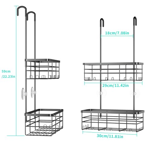 HapiRm Hanging Shower Caddy Organizer - No Drilling Shower Organizer with Hooks, Rustproof & Waterproof 304 Stainless Steel Bathroom Shelves - Black - color: Black