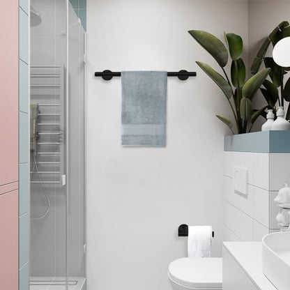 7 PCS Bathroom Hardware Set, Matte Black Stainless Steel Bathroom Tower Rack Set Wall Mounted Includes 16" Towel Bar, Toilet Towel Paper Holder, Towel Ring, 4 Robe Towel Hooks - color: 7pcs-matte Black