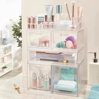 STORi Audrey Clear Vanity Makeup Organizer | 15-Compartment Holder for Brushes, Eyeshadow Palettes, & Beauty Supplies | Stacks on Audrey Storage Drawers | Made in USA - size: Cosmetic Organizer, style: Cosmetic Organizer Topper