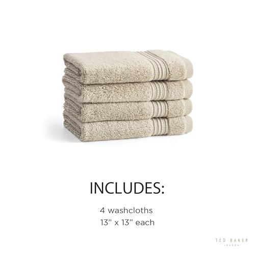 Ted Baker 4-Pack Cotton Washcloth Set Soft Highly Absorbent 13x13 Tan Beige - color: Tan, size: Washcloth Set - 4 Piece