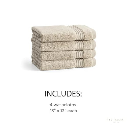 Ted Baker 4-Pack Cotton Washcloth Set Soft Highly Absorbent 13x13 Tan Beige - color: Tan, size: Washcloth Set - 4 Piece