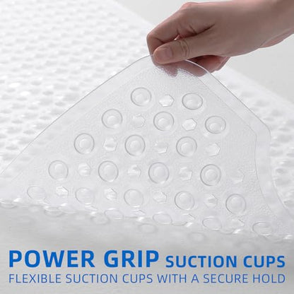 MOONFLY Shower and Bathtub Mat,40x16 Inches,Extra Long Non Slip Mats with Suction Cups and Drain Holes, Machine Washable and Anti Slip Bathmats, Bathroom Mats for Tub Nonslip (Clear) - color: Clear