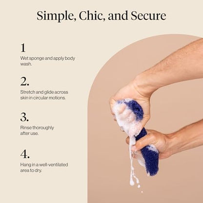 Kitsch African Net Sponge – Exfoliating Body Scrubber – Ocean Blue, 3 Pcs | for Cleansing & Gentle Daily Exfoliation – Stretchable Bath Sponge for Hard-to-Reach Areas – Long-Lasting Shower Essential - color: Ocean Blue