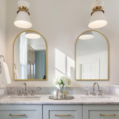 Gold Arched Mirror 20x30in, Metal Framed Bathroom Vanity Wall | Tempered Glass, Shatter Proof, Living Room Bedroom Entryway, Modern Elegant Design - color: Gold, size: 30"L x 20"W, style: Arched