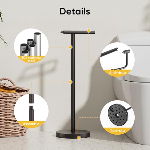 Matte Black Freestanding Toilet Paper Holder Stand Free Standing | SUS 304 Stainless Steel Tissue Rack with Pivoting Arm & Weighted Base for Bathroom - color: Matte Black