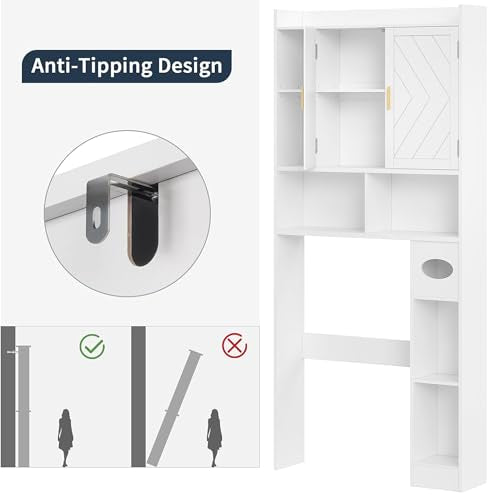 VECELO Over The Toilet Storage Cabinet, Storage Cabinet Over Toilet with Adjustable Shelves & Toilet Paper Holder Stand, Home Space-Saving Toilet Storage, for Bathroom, Restroom, Laundry, White - size: 32.3 inches x 7.8 inches x 70.2 inches