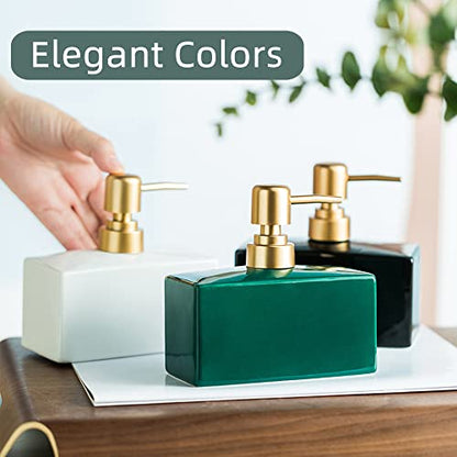 Modern Soap Dispenser with Gold Pump, Rectangle Soap Dispenser(Black) | 13.5 oz Ceramic Lotion Dispenser, Refillable Dish Soap Dispenser - color: Black