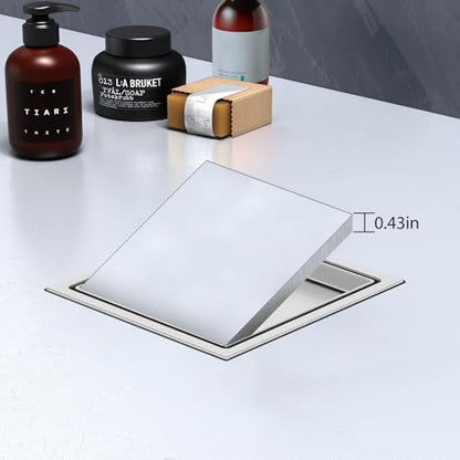 EXF Square Shower Drain 6 Inch Brushed Nickel with Tile Insert Grate | 304 Stainless Steel, Debris Strainer, Seamless, Adjustable Height - color: Brushed Steel, size: 6 IN
