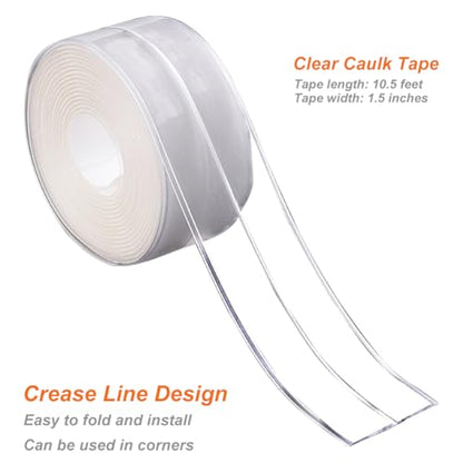 Clear Caulk Tape for Kitchen & Bathroom, Countertop Sink Tub Shower Caulk Strip Self Adhesive Caulking Sealant Waterproof, Toilet Bowl Stick on Gel, Bathroom Accessories - style: Clear-1.5IN-10.5FT
