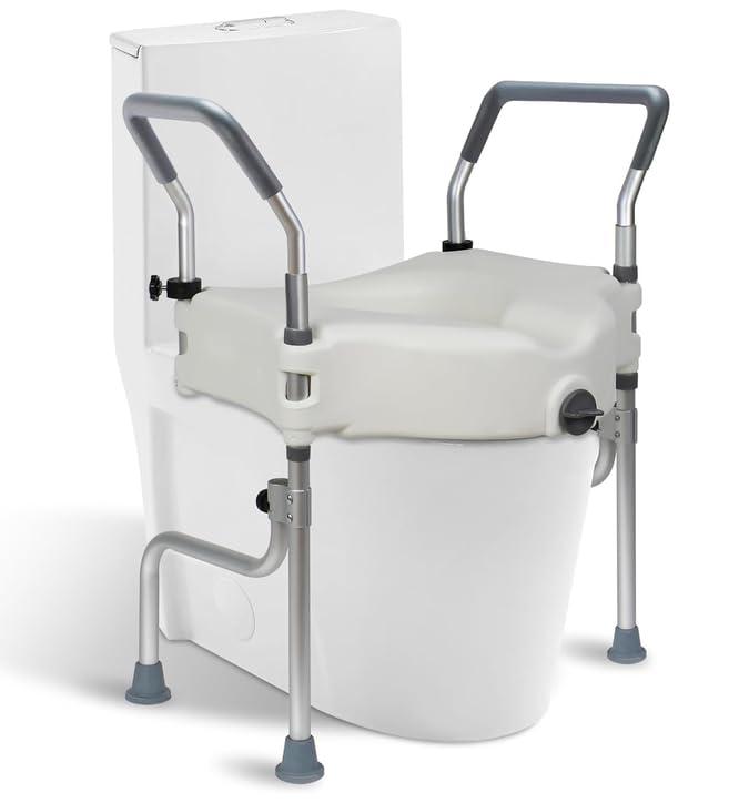 4.5" Raised Toilet Seat with Arms and Legs, 26.7" Wide, Adjustable Height, 4-Leg Raised Toilet Seat with Handles for Elderly, Elevated Toilet Seats for Seniors for Standard or Elongated Commode