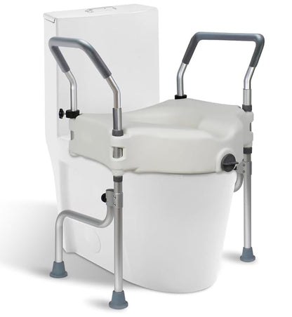 4.5" Raised Toilet Seat with Arms and Legs, 26.7" Wide, Adjustable Height, 4-Leg Raised Toilet Seat with Handles for Elderly, Elevated Toilet Seats for Seniors for Standard or Elongated Commode