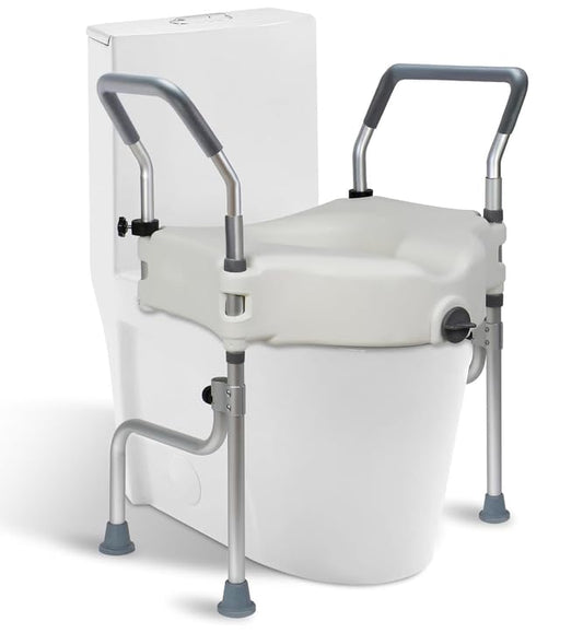 4.5" Raised Toilet Seat with Arms and Legs, 26.7" Wide, Adjustable Height, 4-Leg Raised Toilet Seat with Handles for Elderly, Elevated Toilet Seats for Seniors for Standard or Elongated Commode