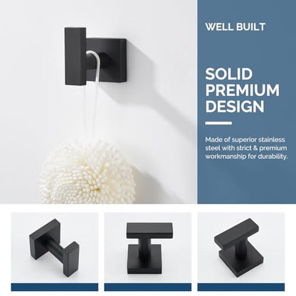 Angle Simple Towel Hook for Bathroom, Robe Coat Hook for Wall, Matte Black | Rustproof SUS304 Stainless Steel, Square Storage Holder, No Falling Off, Use in Bedroom Kitchen Entryway Closet, Screws Mount - color: Matte Black