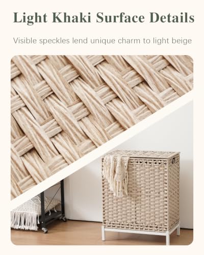 SETVSON Laundry Hamper with Lid, Wicker Laundry Basket, 112 L, Light Khaki | Handwoven PE Rattan, 2 Removable Liner Bags, Metal Heightened Feet, 6 Mesh Bags, Clothes Hamper for Bathroom Bedroom - color: Light Khaki, size: 112 L - 29.6 gal