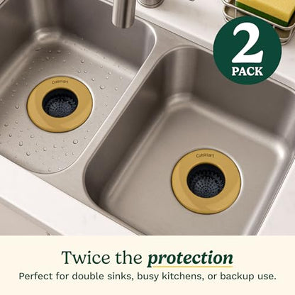 Cuisinart Stainless Steel Kitchen Sink Drain Strainer, 2-Pack, 4.35" | Fits standard 3.5in drains, silicone base and mesh, scratch-safe on steel or porcelain, enamel-coated to resist rust - color: Gold