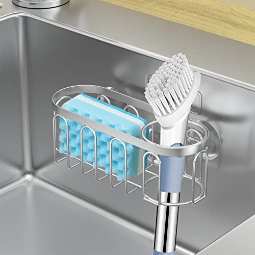 2-in-1 Sponge Holder for Kitchen Sink, Sink Caddy Kitchen Sink Organizer with 3 Suction Cups, No Drill Rustproof Sink Sponge Holder for Dish Brush, Soap & Sponge (Silver) - color: A Style-Silver