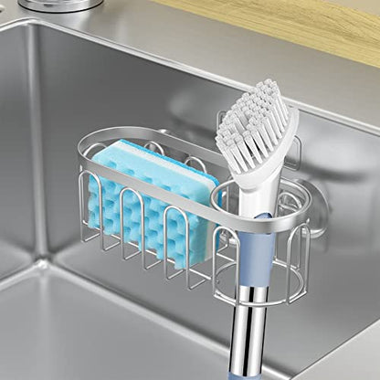 2-in-1 Sponge Holder for Kitchen Sink, Sink Caddy Kitchen Sink Organizer with 3 Suction Cups, No Drill Rustproof Sink Sponge Holder for Dish Brush, Soap & Sponge (Silver) - color: A Style-Silver