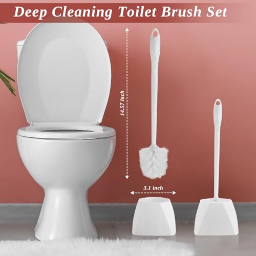 FoldTier 15 Sets Toilet Holder and Brush Set 16.14 Inch Toilet Bowl Cleaner Brush with Caddy Bathroom Scrub Plastic Scrubber with Long Handle for Bathroom Cleaning, Easy to Assemble (White) - color: White
