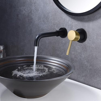 SUMERAIN Wall Mount Bathroom Faucet, Black and Gold | One Handles, Rough in Valve Included, For Bathroom Sink, Swivel Spout - color: Black and Gold, size: Right-Handed